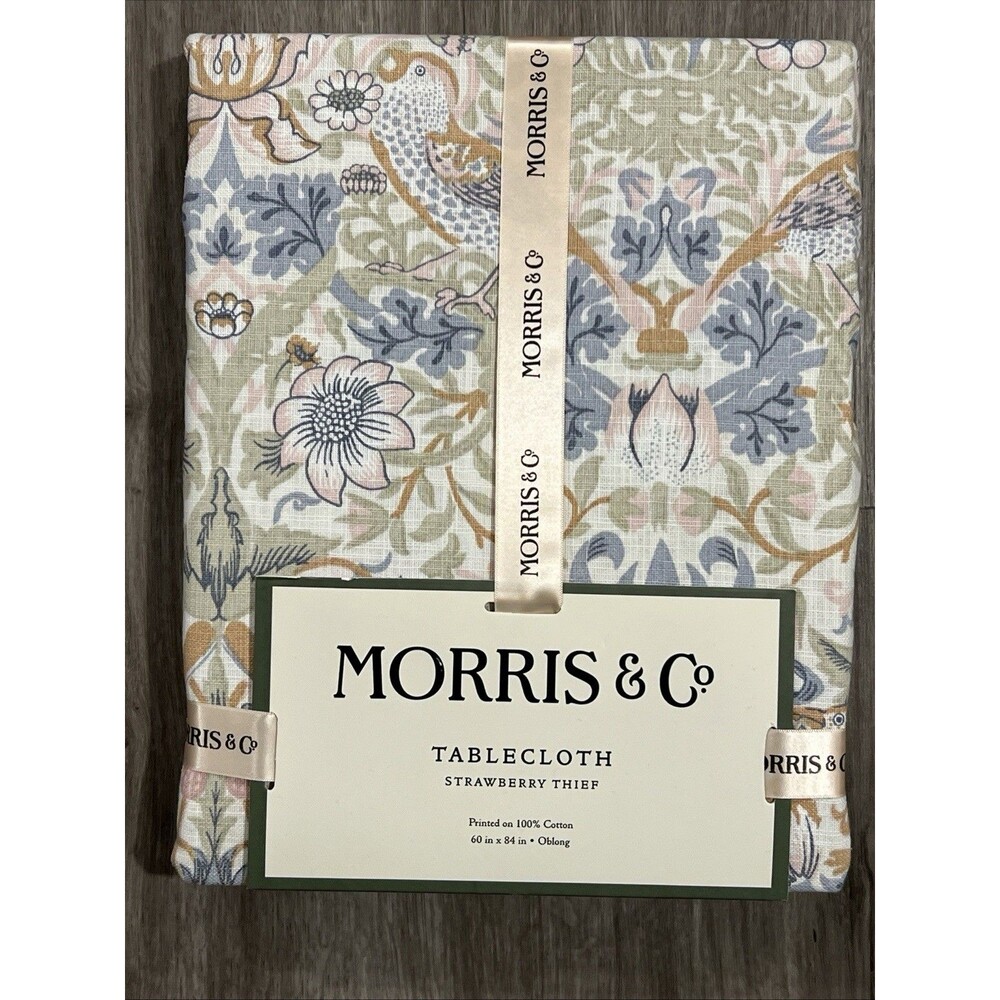 MORRIS & CO Strawberry Thief 60 x 84 Cotton Tablecloth Spring Soft Colors New